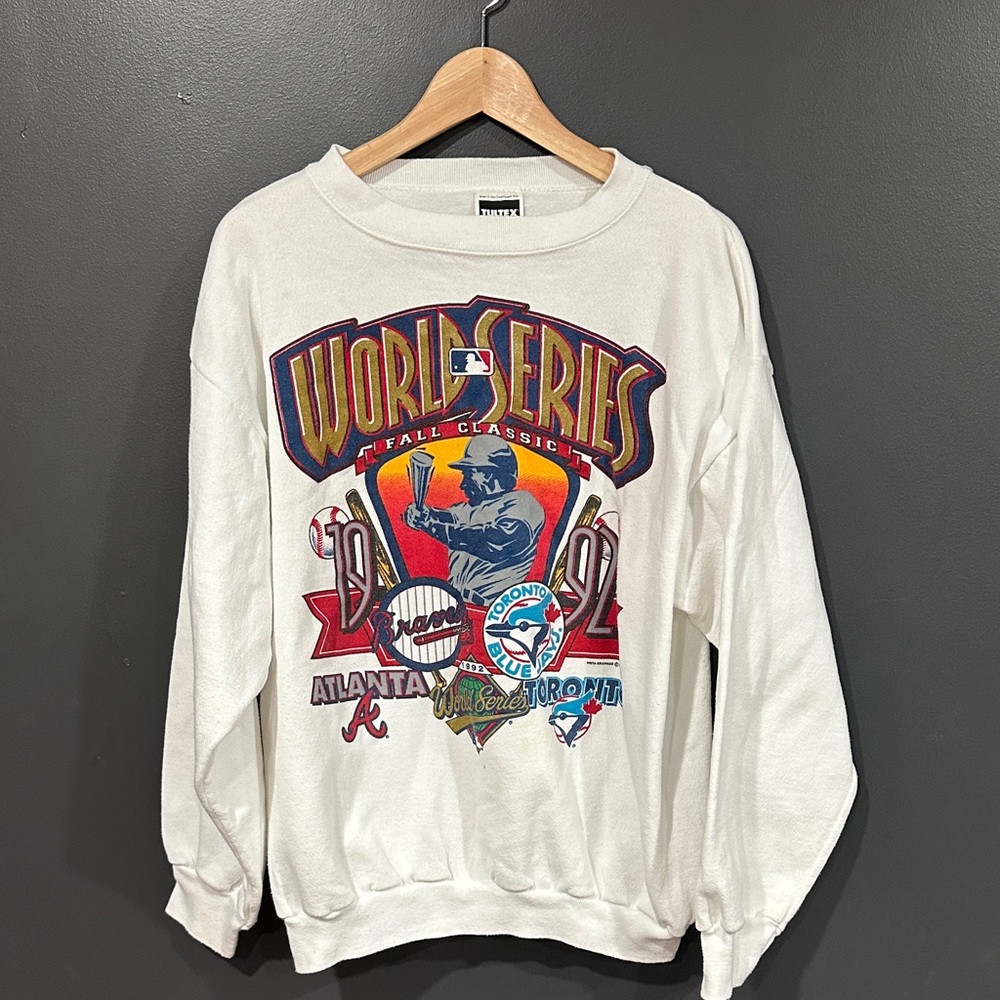 Vintage World Series Braves Blue Jays White Crewneck Sweatshirt XL